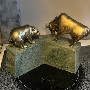 Gold Bull and Bear Bookends, Solid Brass NYSE
